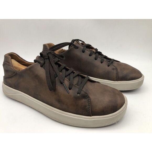 Olukai Lae'ahi Li 'Ili Lace Up Leather Sneakers Mens Dark Brown Patina Size 8.5 - Picture 1 of 13